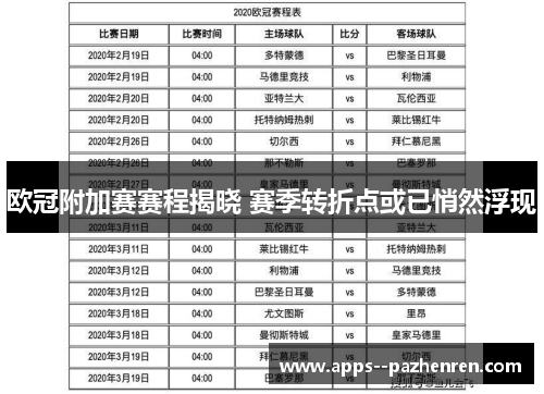 欧冠附加赛赛程揭晓 赛季转折点或已悄然浮现 欧冠附加赛赛程揭晓 赛季转折点或已悄然浮现